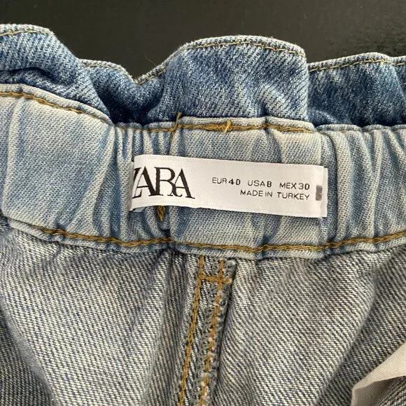 Zara Jeans Women's 8 Baggy Barrel High Waisted Ruffled Paperbag Elastic Waist - Picture 7 of 13